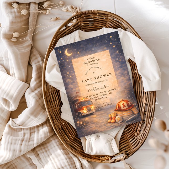 Night Sky Little Firefighter Baby Shower Invitation (Creator Uploaded)