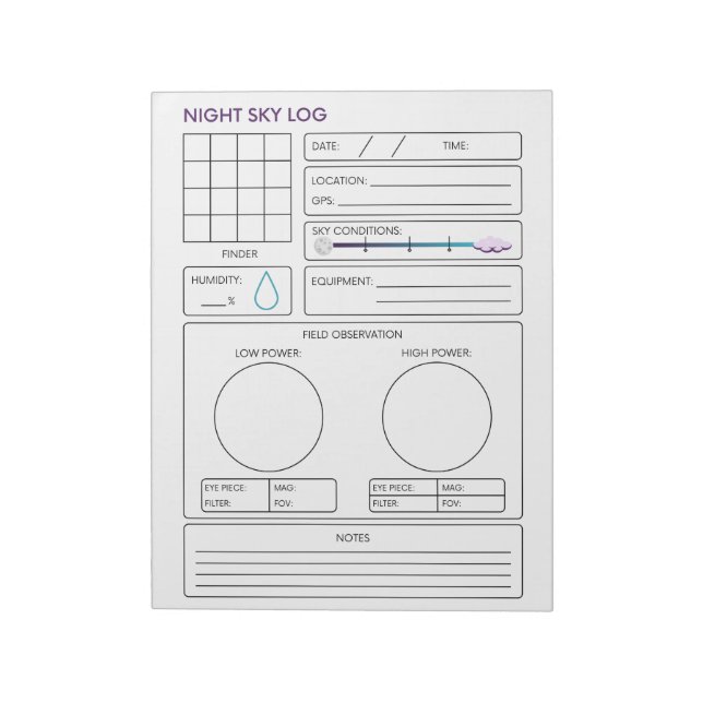 Night Sky Log Notepad (Rotated)