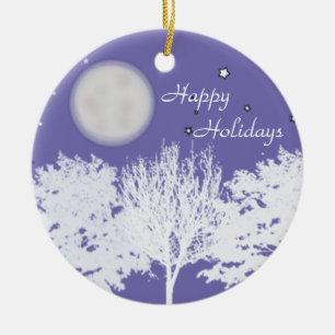 Night sky moon and stars trees silhouette art ceramic tree decoration