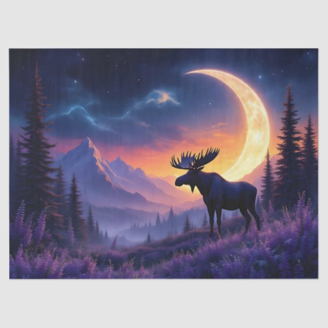  Night Sky Moose Crescent Moon Lavender Tissue Paper (Front)