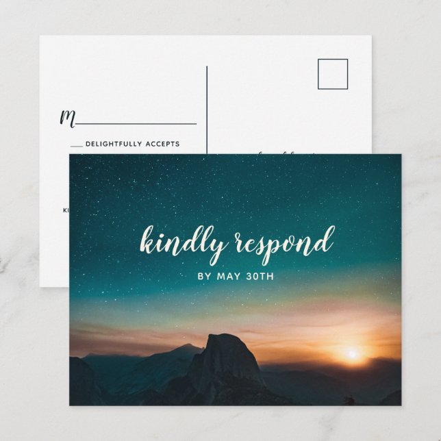 Night Sky Mountain Galaxy Star Modern Wedding RSVP Invitation Postcard (Front/Back)