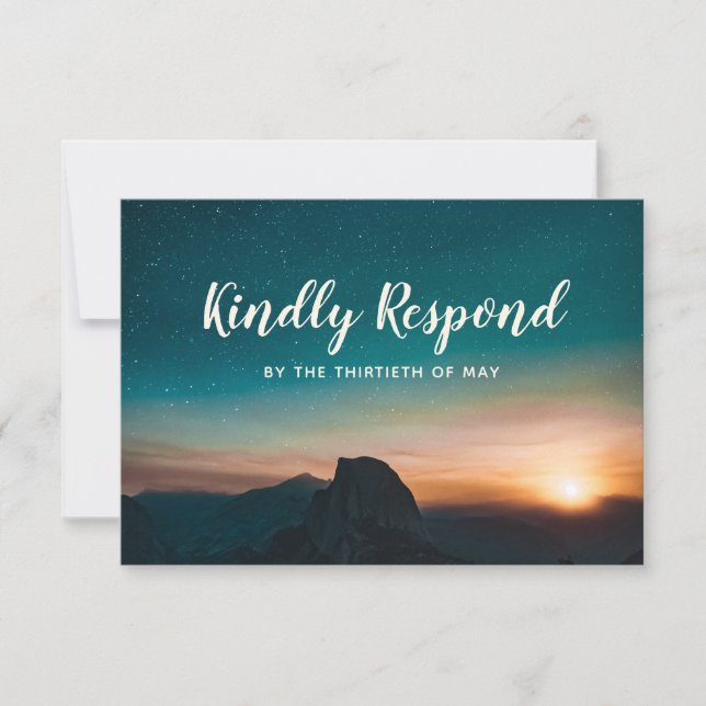 Night Sky Mountain Galaxy Sunset Stars Wedding RSVP Card (Front)