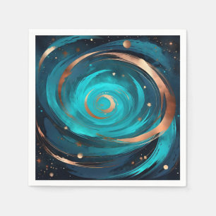 Night Sky Nebula Turquoise And Copper Metallic Napkin