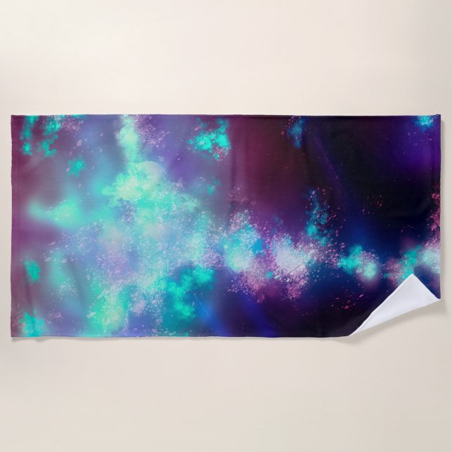 Night Sky - Neon Lights  Beach Towel (Front)