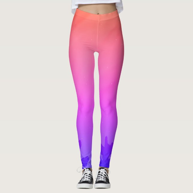 Night Sky Northern Lights Galaxy Tree Leggings (Front)