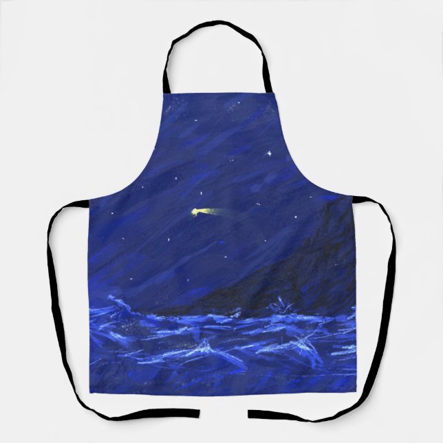 Night Sky Ocean Cliff Shooting Star Canvas Apron (Front)