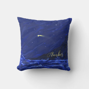 Night Sky Ocean Cliff Shooting Star Personalised Cushion