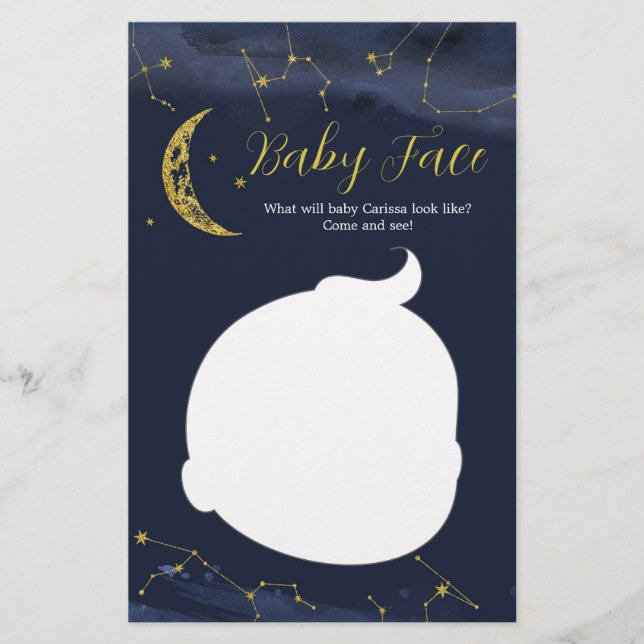 Night Sky Over the Moon Baby Shower Baby Face Card (Front)