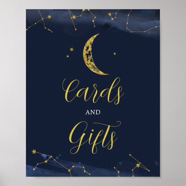 Night Sky Over the Moon Baby Shower Cards and Gift Poster (Front)