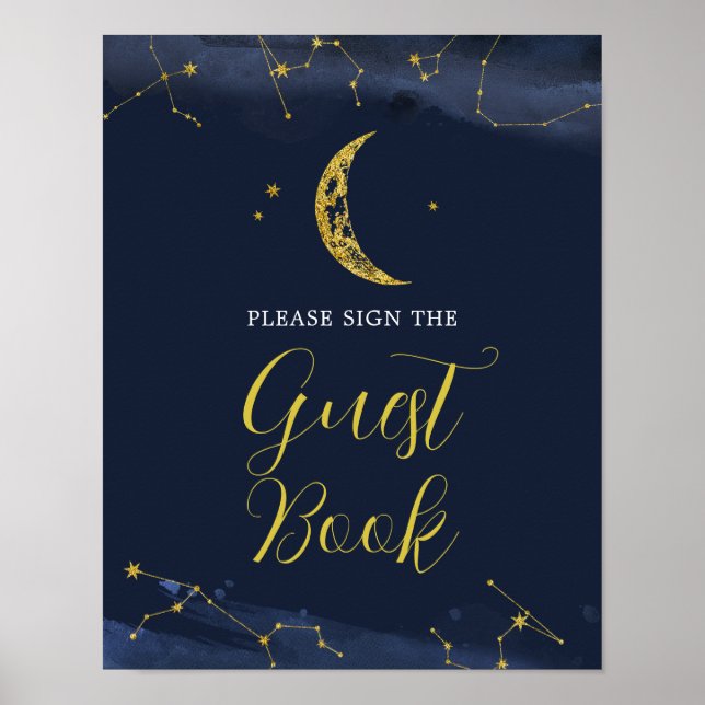 Night Sky Over the Moon Baby Shower Guest Book (Front)