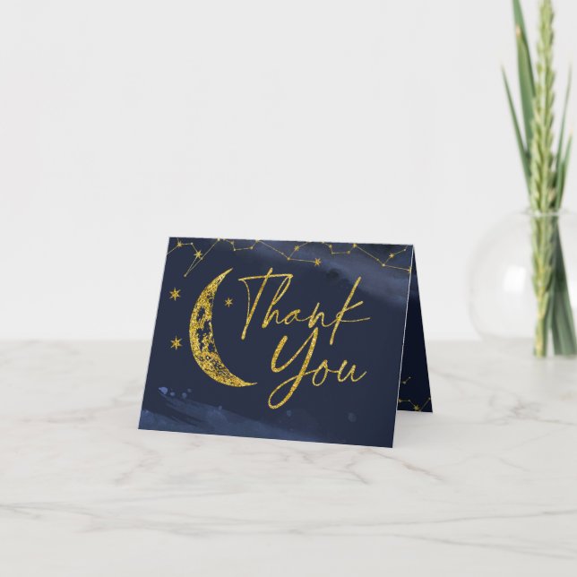 Night Sky Over the Moon Baby Shower Thank You Card (Front)
