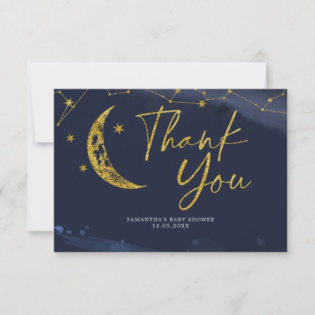 Night Sky Over the Moon Baby Shower Thank You Card (Front)