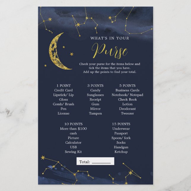 Night Sky Over the Moon What's In Your Purse (Front)