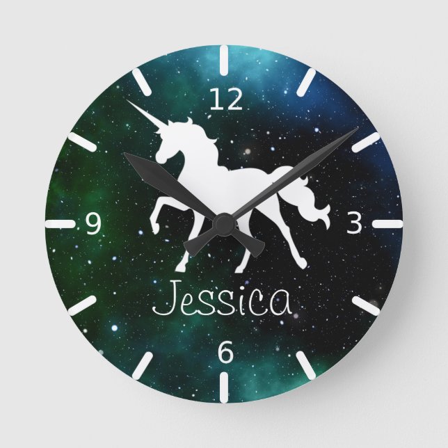 Night Sky Personalised Unicorn Round Clock (Front)