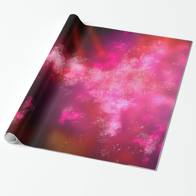 Night Sky Pink Flare Wrapping Paper (Unrolled)