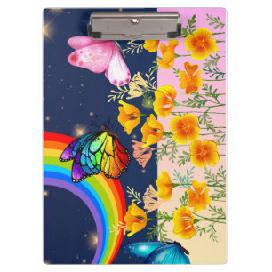 Night Sky, Rainbow, Butterflies, and Flowers Clipboard