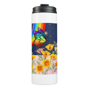 Night Sky, Rainbow, Butterflies, and Flowers Thermal Tumbler