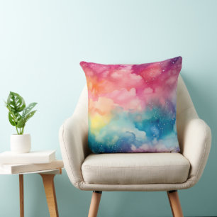 Night Sky Rainbow Watercolour Abstract Art Cushion