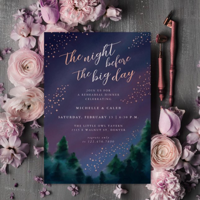 Night Sky Rose Gold Rehearsal Dinner Invitation (Creator Uploaded)