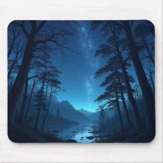 night sky seen in the forest mouse mat