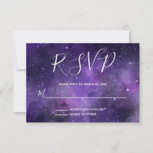 Night Sky Starlight Purple Wedding RSVP Card