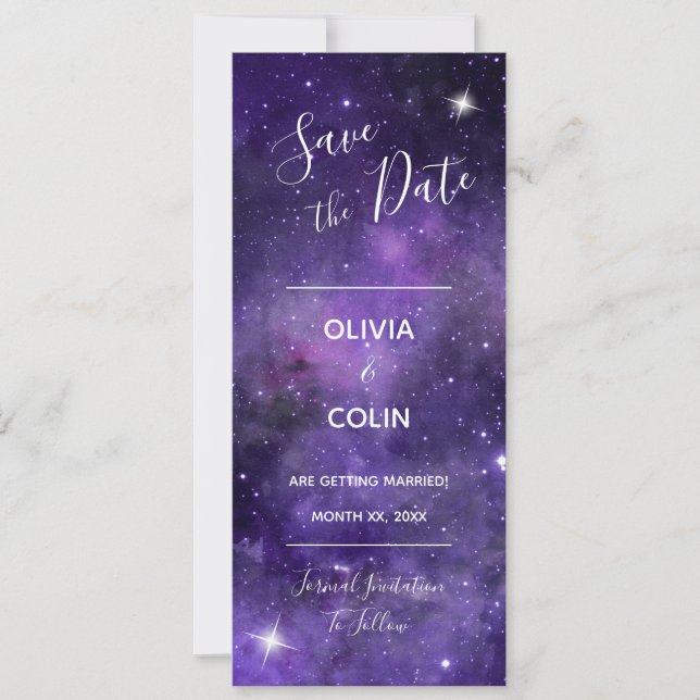 Night Sky Starlight Purple Wedding Save The Date (Front)