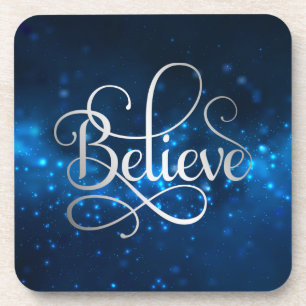 Night Sky Stars Believe Christmas Coaster