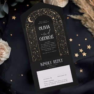 Night Sky Stars Celestial Arch Black Wedding All In One Invitation