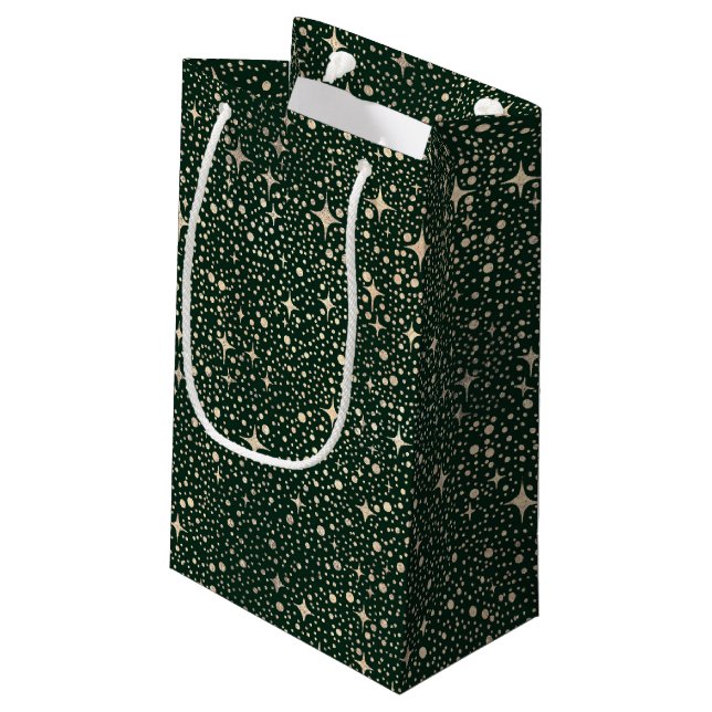 Night Sky Stars Celestial Emerald Green and Gold Small Gift Bag (Back Angled)