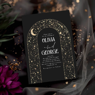 Night Sky Stars Celestial Romantic Black Wedding Invitation