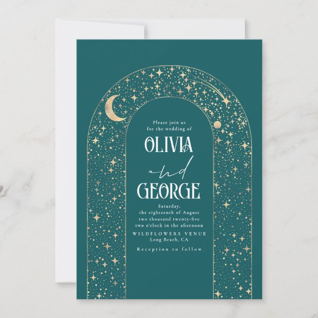 Night Sky Stars Celestial Romantic Teal Wedding Invitation (Front)