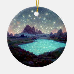 Night Sky Stars Fantasy Landscape Ceramic Tree Decoration