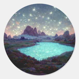Night Sky Stars Fantasy Landscape Classic Round Sticker