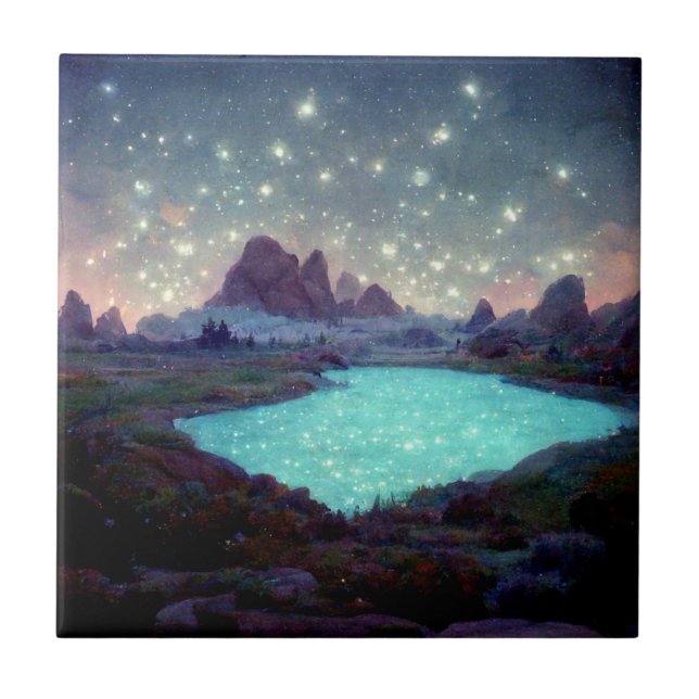 Night Sky Stars Fantasy Landscape Tile (Front)