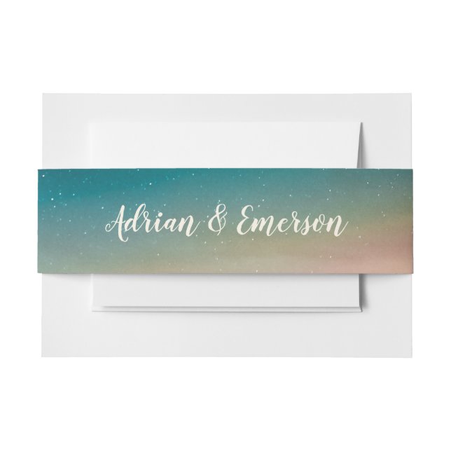 Night Sky Stars Mountains Evening Galaxy Wedding Invitation Belly Band (Front Example)