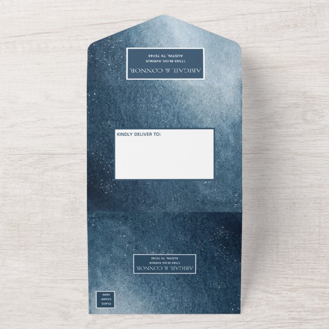 Night Sky Stars Navy Blue White All In One Invitation (Outside)