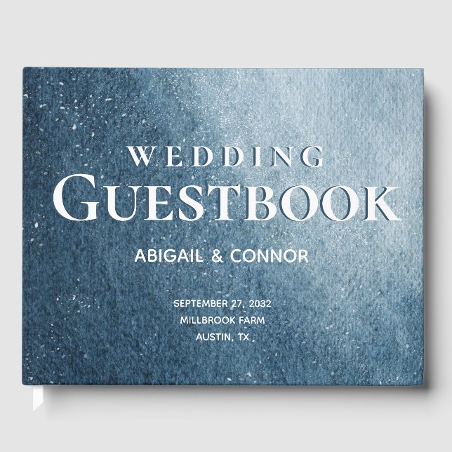 Night Sky Stars Navy Blue White Guest Book (Front)