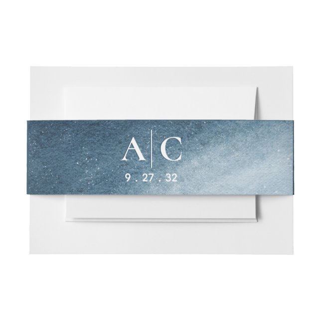 Night Sky Stars Navy Blue White Invitation Belly Band (Front Example)