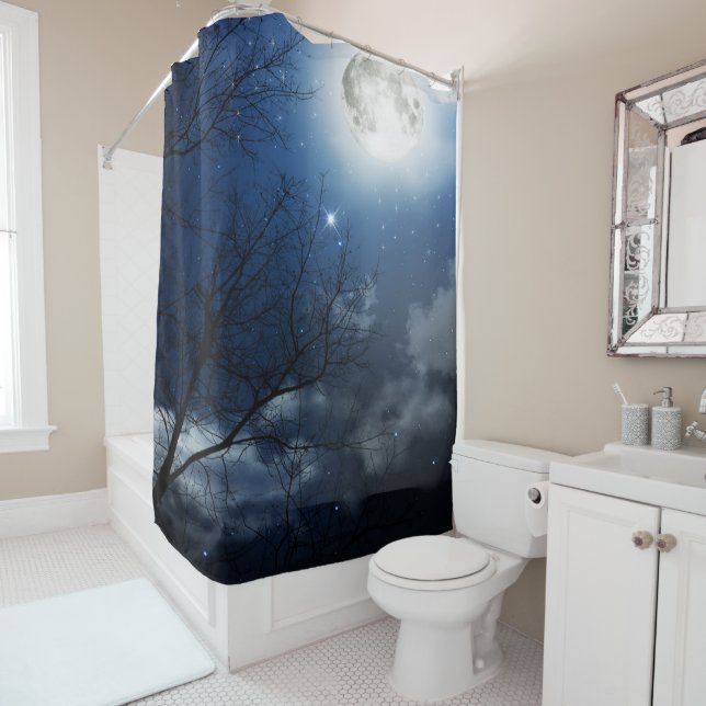 Night Sky Trees Moon & Stars Shower Curtain (In Situ)