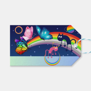 Night Sky, Two Cats, Butterflies, and a Rainbow Gift Tags