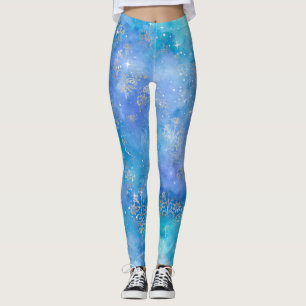 Night Sky Watercolor Galaxy Teal Purple Blue Leggings