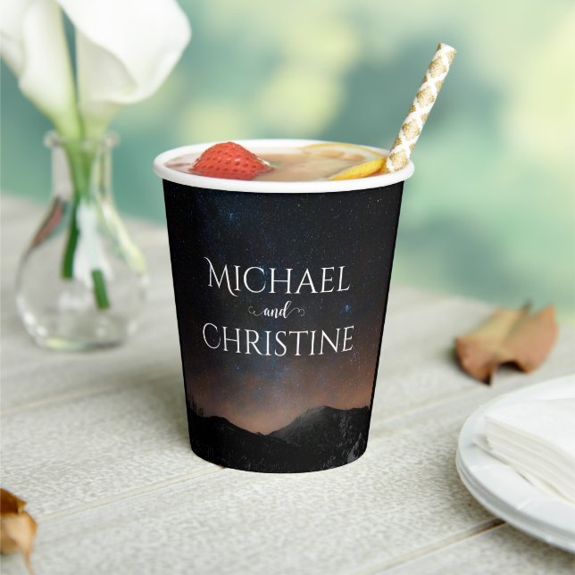 Night sky wedding under the stars paper cups (Insitu)