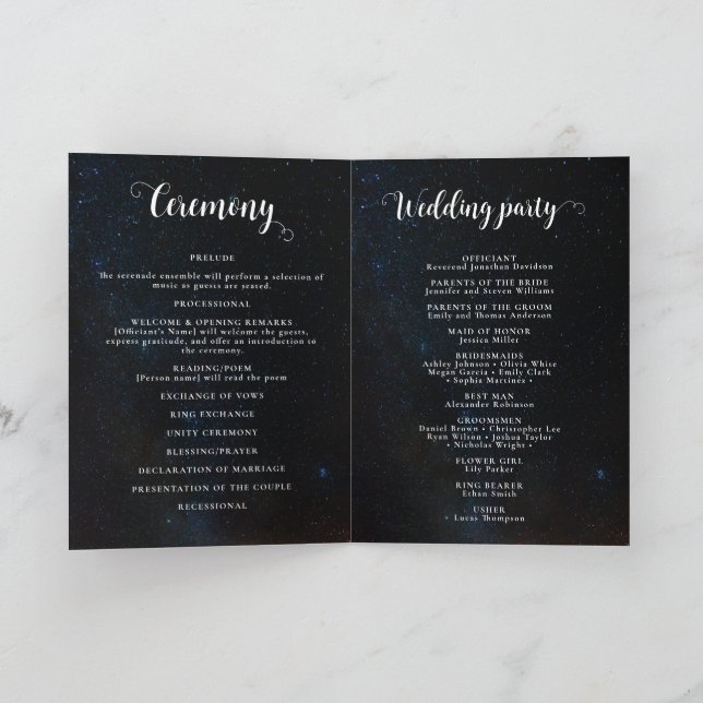 Night sky wedding under the stars programme (Inside)