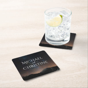 Night sky wedding under the stars square paper coaster