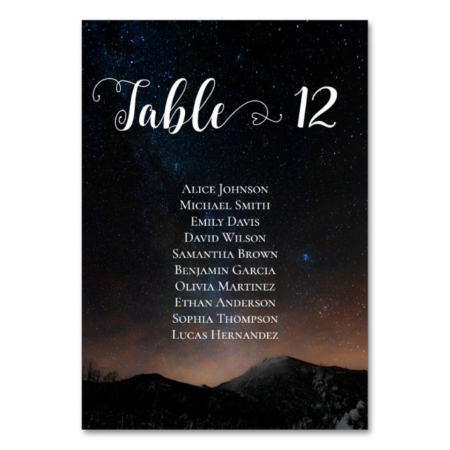 Night sky wedding under the stars table number (Front)