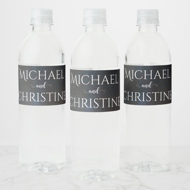 Night sky wedding under the stars water bottle label (Bottles)