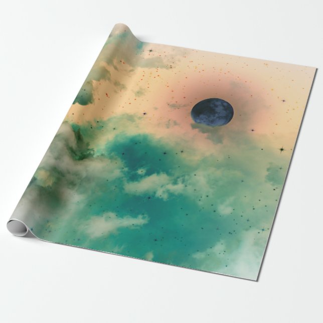 NIGHT SKY WITH CLOUDS AND STARS GIFT WRAPPING PAPER (Unrolled)