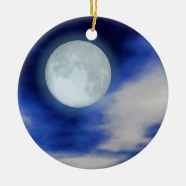Night Sky with Moon and Clouds Ceramic Tree Decoration (Front)