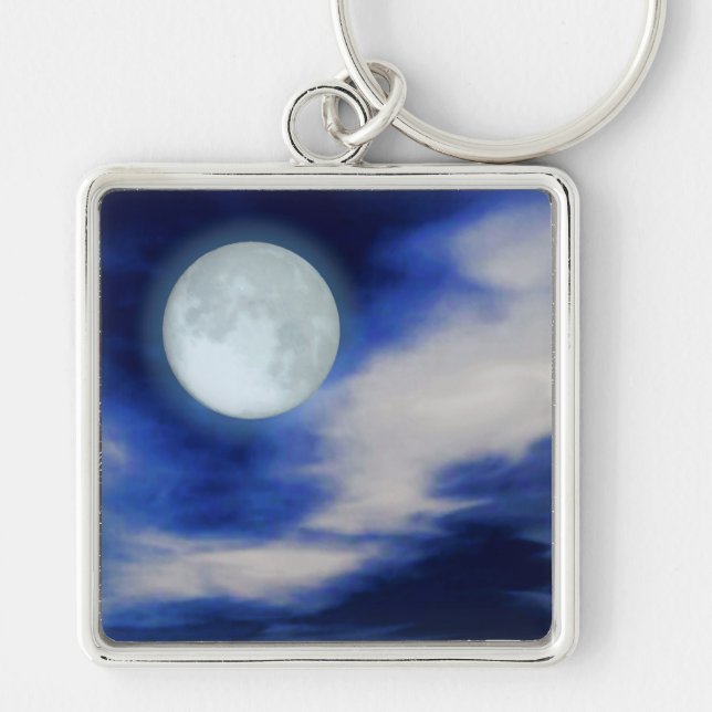 Night Sky with Moon and Clouds Key Ring (Front)