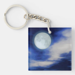 Night Sky with Moon and Clouds Key Ring